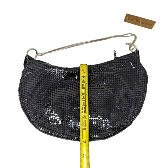 La Regale Crescent Hobo Bag Metal Mesh Evening Bag Cocktail Purse Handbag Black - Picture 4 of 5